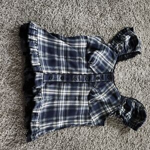 ROMWE Plaid Short Sleeve Top - Blue and White